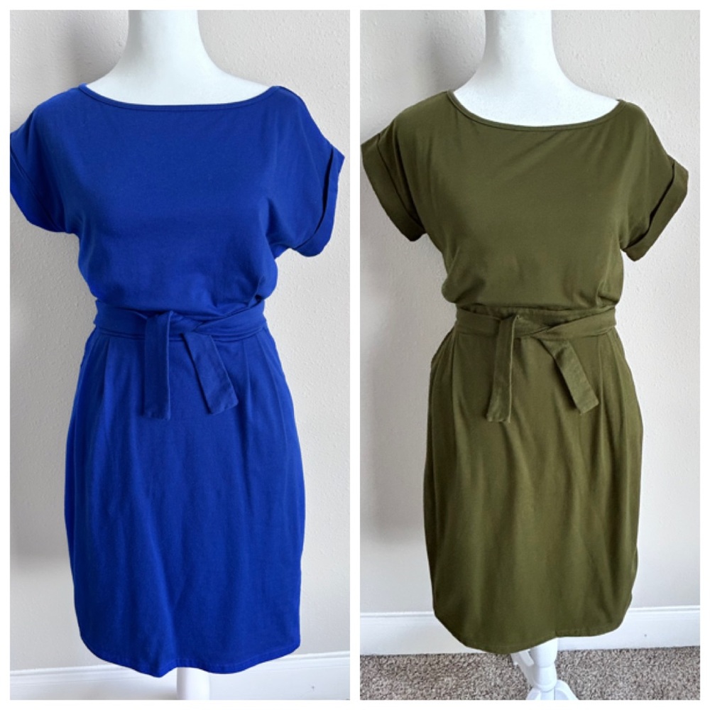 Summer fall Short Sleeve Tshirt Casual Dress Tie Waist Office outfit w/ pockets